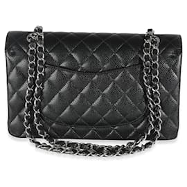 Chanel-Chanel Black Quilted Caviar Medium Sac à rabat doublé classique-Noir