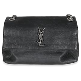 Saint Laurent-Saint Laurent Black calf leather Croc Embossed Medium West Hollywood Flap Bag-Black