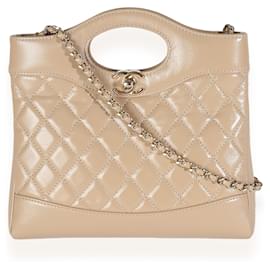Chanel-Chanel 24S Dark Beige Shiny Crumpled Calfskin Mini 31 Shopping Bag-Beige