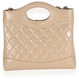 Chanel-Chanel 24S Dark Beige Shiny Crumpled Calfskin Mini 31 Shopping Bag-Beige
