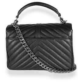 Saint Laurent-Saint Laurent Black Sheepskin Matelasse Chevron Medium College Bag-Black