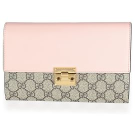 Clutch Padlock em lona GG Supreme de couro de bezerro rosa da Gucci Rosa Bege