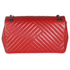 Chanel-Chanel Red Chevron Lambskin Small CC Crossing Single Flap Bag-Red