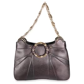 Gucci-Gucci Purple Metallic Leather Bamboo Chain Shoulder Bag-Purple,Metallic