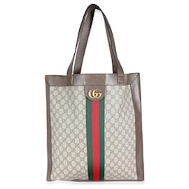 Gucci-Gucci Brown GG Supreme Canvas Web Ophidia Vertical Shopping Tote-Brown,Multiple colors,Other