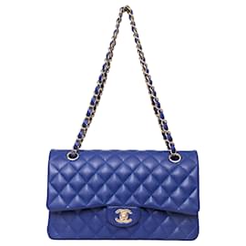 Chanel-Borsa con patta foderata in pelle trapuntata Chanel Caviar-Blu,Altro