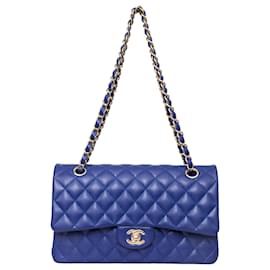 Chanel-Sac à rabat doublé en cuir matelassé Chanel Caviar-Bleu,Autre