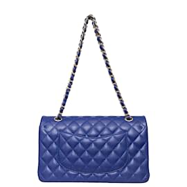 Chanel-Sac à rabat doublé en cuir matelassé Chanel Caviar-Bleu,Autre