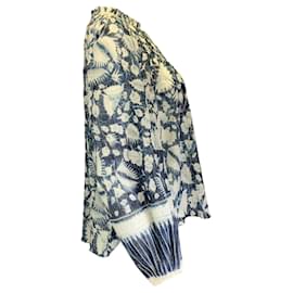 Ulla Johnson-Ulla Johnson Navy Blue / Ivory Shimmer Printed Silk Top-Blue