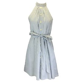 Marc by Marc Jacobs Azul / Vestido midi de algodón con cinturón a rayas blanco Azul