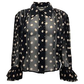 Khaite Nero / Camicetta con volant a pois beige Nero