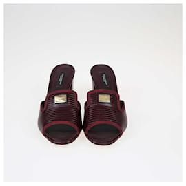 Dolce & Gabbana-Dolce & Gabbana Burgundy Lizard Embossed Mules Sandals-Dark red