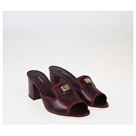 Dolce & Gabbana-Dolce & Gabbana Burgundy Lizard Embossed Mules Sandals-Dark red