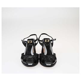 Fendi-Fendi Black Peep Toe T-Bar Ankle Strap Sandals-Black