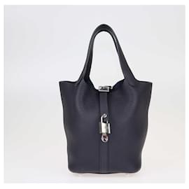Hermès-Hermes Blue Minuit Clemence Picotin Lock 18 bag-Blue