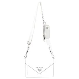Prada-Prada White Saffiano/City Mini Envelope Crossbody Bag-White