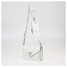 Prada-Prada White Saffiano/City Mini Envelope Crossbody Bag-White