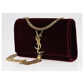 Saint Laurent-Saint Laurent Burgundy Monogram Kate Tassel Crossbody Bag-Dark red