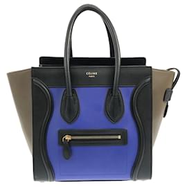 Céline-Blue Celine Micro Tricolor Luggage Tote Handbag-Blue