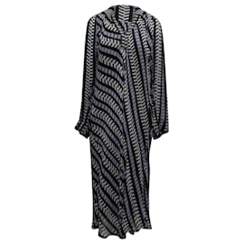 Balenciaga-Grey & Multicolor Balenciaga Silk Printed Long Sleeve Maxi Dress Size EU 34-Grey