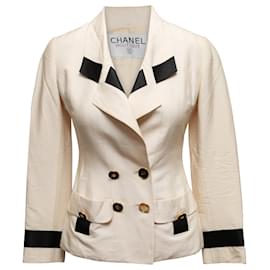 Autre Marque-Vintage Cream & Black Chanel Boutique lined-Breasted Blazer Size US S-Cream