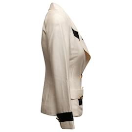 Autre Marque-Vintage Cream & Black Chanel Boutique lined-Breasted Blazer Size US S-Cream