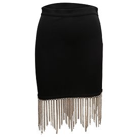 Schwarzer Burberry Bodycon-Rock mit Strass-Fransen, Größe US S  Schwarz