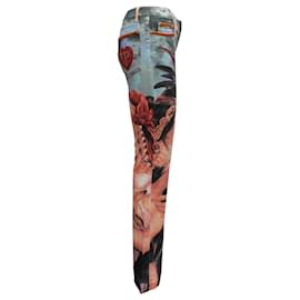 Autre Marque-Blue & Multicolor Voyage Passion Painting Print Jeans Size 28-Blue