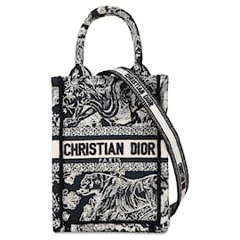 Dior-Blue Dior Mini Toile de Jouy Reverse Embroidered Vertical Book Tote Satchel-Blue