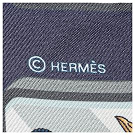 Hermès-Blue Hermès Story Marine Twilly Silk Scarf Scarves-Blue