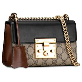 Gucci-Brown Gucci Small GG Supreme Padlock Crossbody-Brown