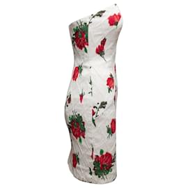 Autre Marque-Vintage White & Multicolor Victor Costa Strapless Floral Print Dress Size US S-White