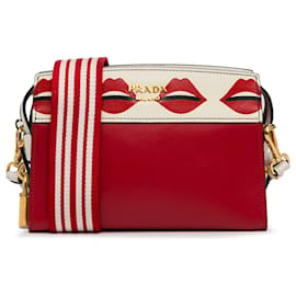 Prada-Red Prada City Calf and Saffiano Lip Print Esplanade Crossbody Bag-Red