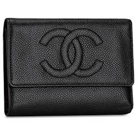Chanel-Black Chanel CC Caviar Trifold Wallet-Black
