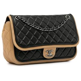 Chanel-Black Chanel Jumbo Classic Bicolor Lambskin Twist Flap Shoulder Bag-Black