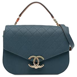 Chanel-Blue Chanel Medium Caviar Paris Cuba Thread Around Flap Satchel-Blue