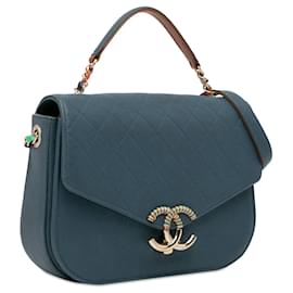 Chanel-Blue Chanel Medium Caviar Paris Cuba Thread Around Flap Satchel-Blue