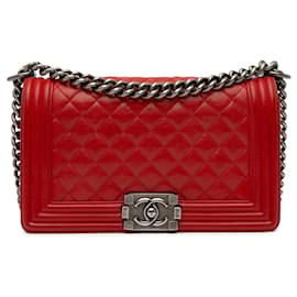 Chanel-Red Chanel Medium Lambskin Boy Flap Crossbody Bag-Red