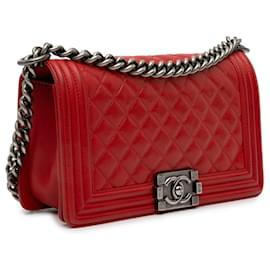 Chanel-Red Chanel Medium Lambskin Boy Flap Crossbody Bag-Red