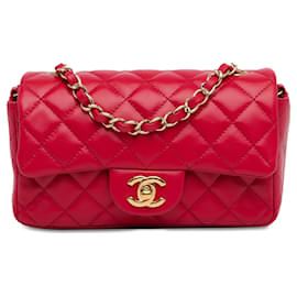 Chanel-Red Chanel Mini Rectangular Classic Lambskin Single Flap Crossbody Bag-Red