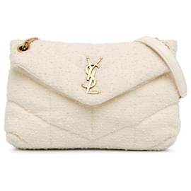 Saint Laurent-White Saint Laurent Medium Boucle Tweed Loulou Puffer Shoulder Bag-White