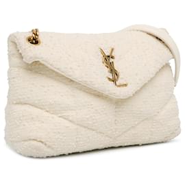 Saint Laurent-White Saint Laurent Medium Boucle Tweed Loulou Puffer Shoulder Bag-White