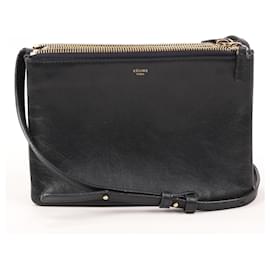 Céline-Celine Small Leather Trio Crossbody Bag in Navy Blue-Blue