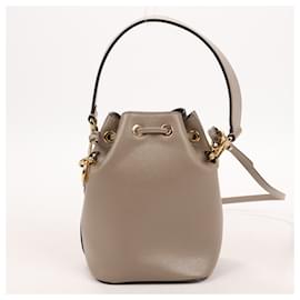 Fendi-FENDI Calfskin Mini Mon Tresor 2Way Bucket Handbag in Taupe 8BS010-Beige