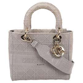 Dior-Christian Dior D-Lite Cannage Embroidered Canvas Medium 2way handbag Grey-Grey