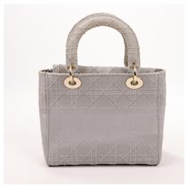 Dior-Christian Dior D-Lite Cannage Embroidered Canvas Medium 2way handbag Grey-Grey