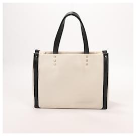 Valentino Garavani-Valentino Garavani VLTN Beige Canvas and Black Leather Handbag-Beige