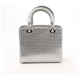 Dior-Christian Dior Lady Dior Cannage Patent Leather 2Way Handbag Silver-Silvery