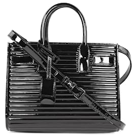 Saint Laurent-SAINT LAURENT Ribbed Patent Calfskin Nano Sac De Jour in Black-Black