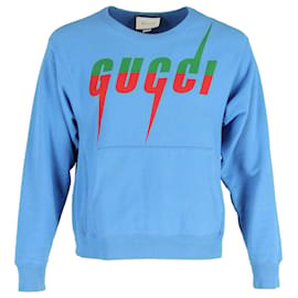 Gucci-Gucci Blade Logo-Print Sweatshirt in Blue Cotton-Blue,Light blue